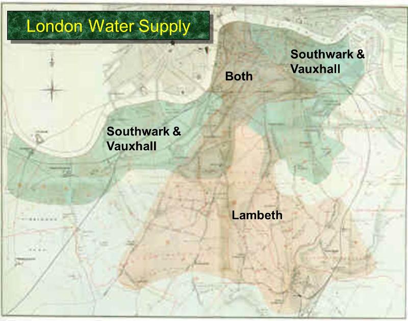 Map of London showing the areas receiving water from the two major water companies.