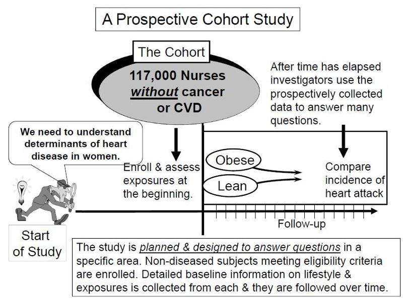Summary of sequence of events in a hypothetical prospective cohort study from The Nurses Health Study