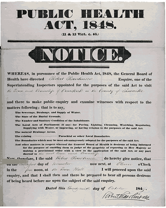 Image of a notice of the Public Health Act of 1848